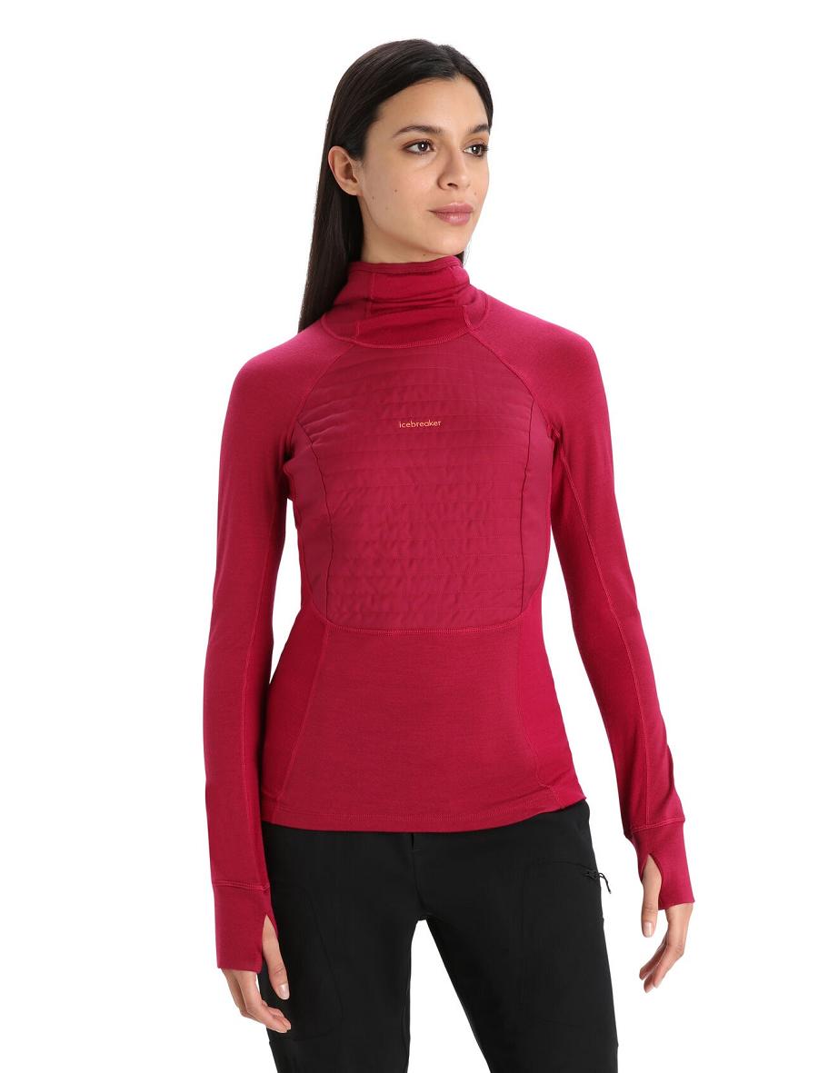 Cherry Women\'s Icebreaker ZoneKnit™ Merino Insulated Long Sleeve Hoodie Base Layers | USA 1884OKIR